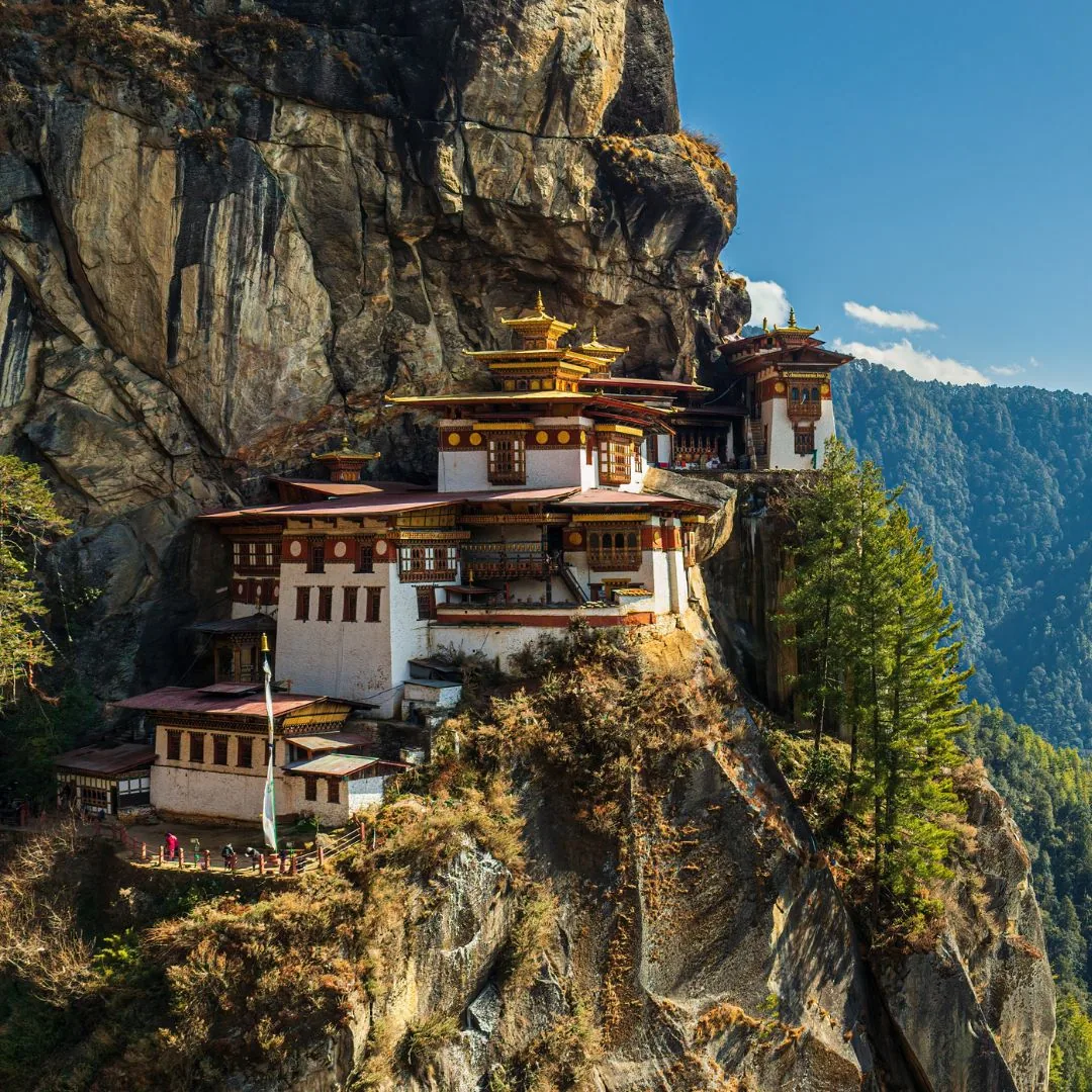 Tiger's Nest Monastery and Himalayan valleys in Bhutan
