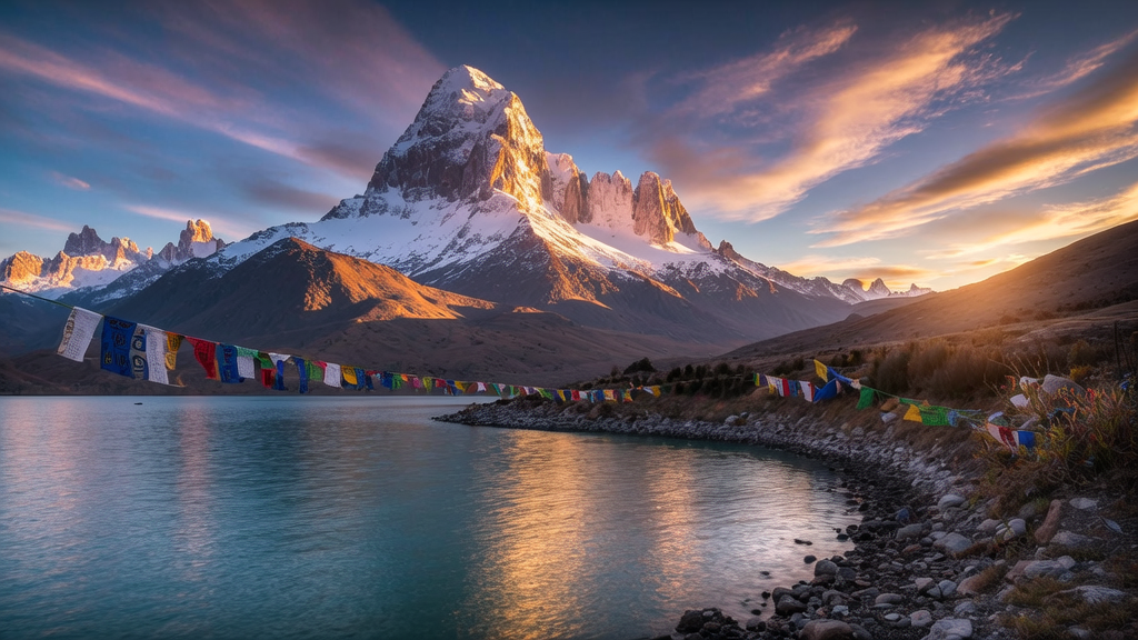 Mount Kailash and Lake Mansarovar at golden hour, Tibet