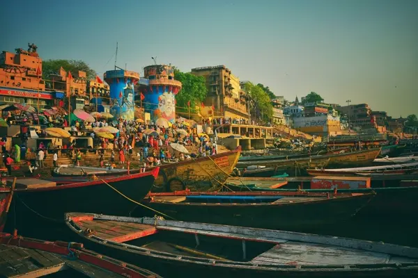 Ganga aarti at Dashashwamedh Ghat in Varanasi at dusk